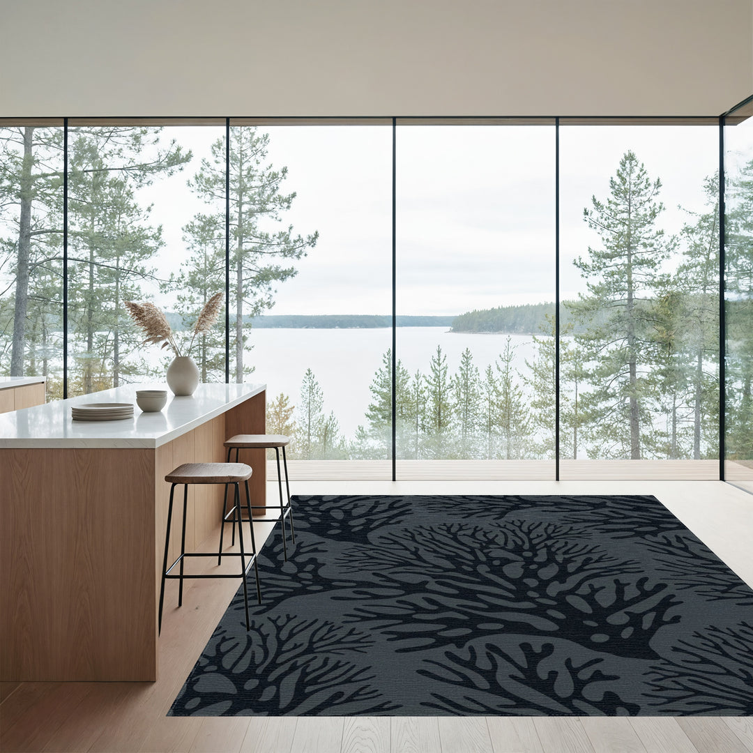 Dark Gray Branching Coral Texture Rug