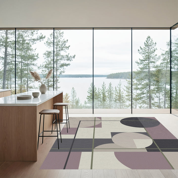 Muted Plum Geometric Abstract Circles Rug