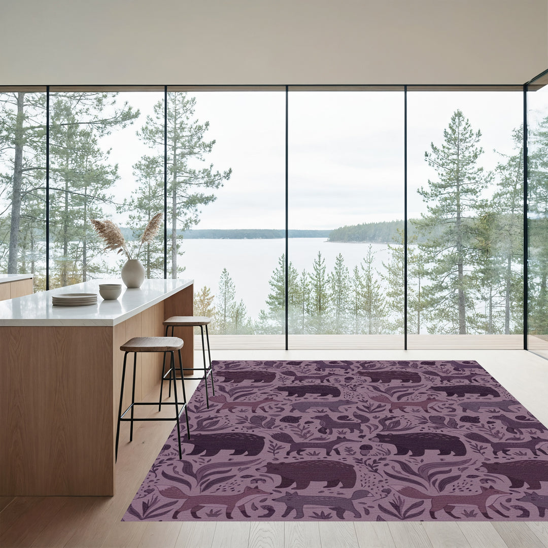 Woodland Animals Whimsical Forest Vines Rug