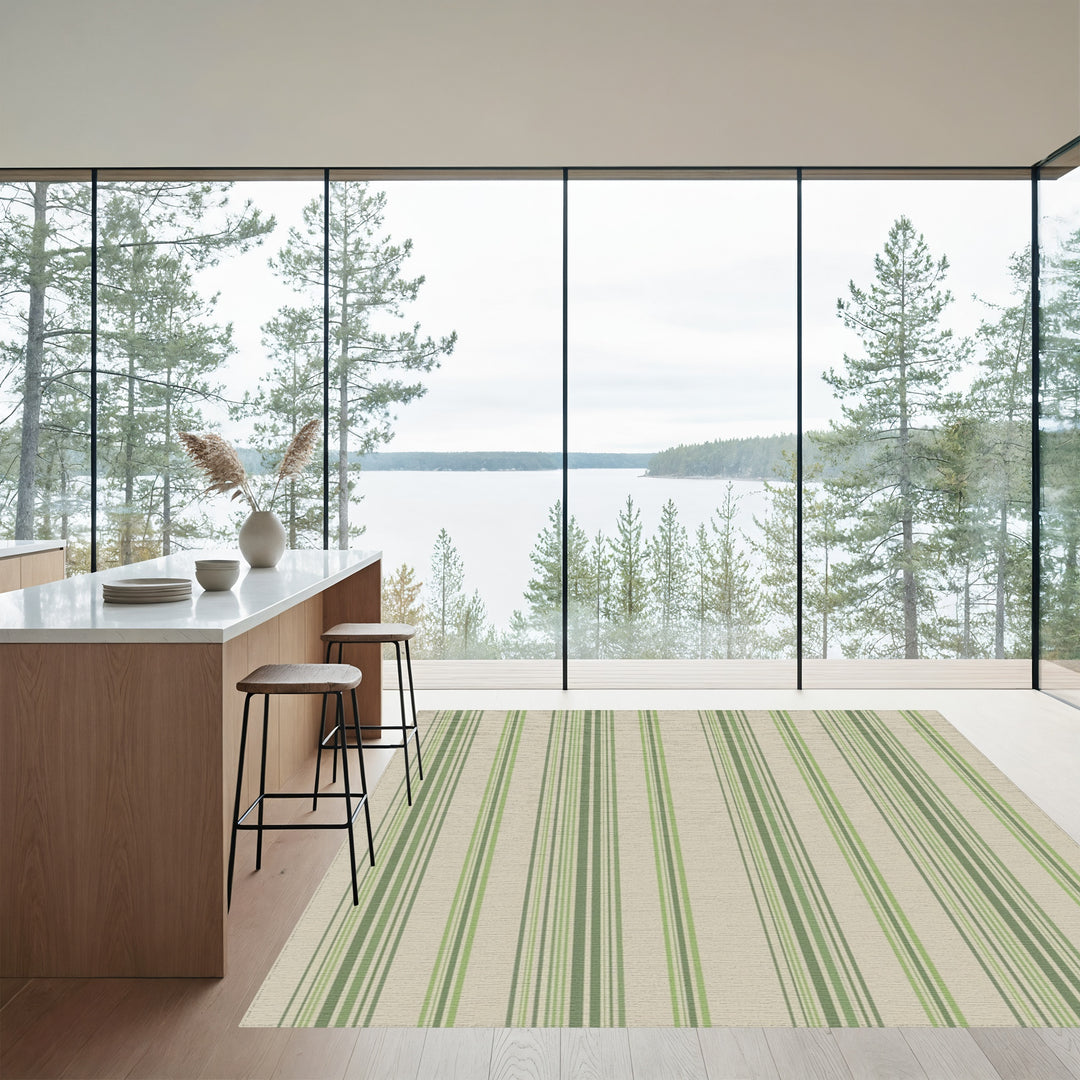Earthy Green Vertical Stripe Rug