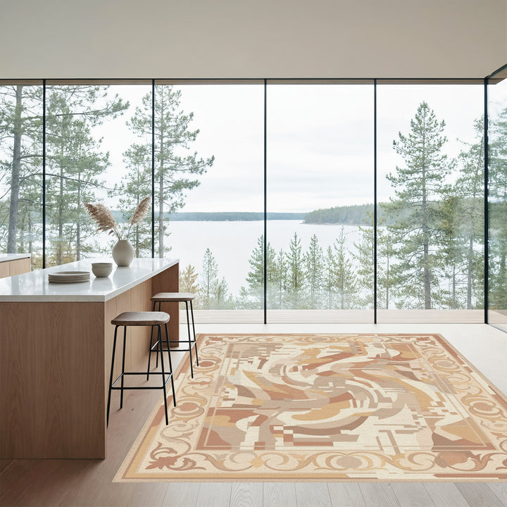 Earthy Abstract Scrollwork Medallion Rug