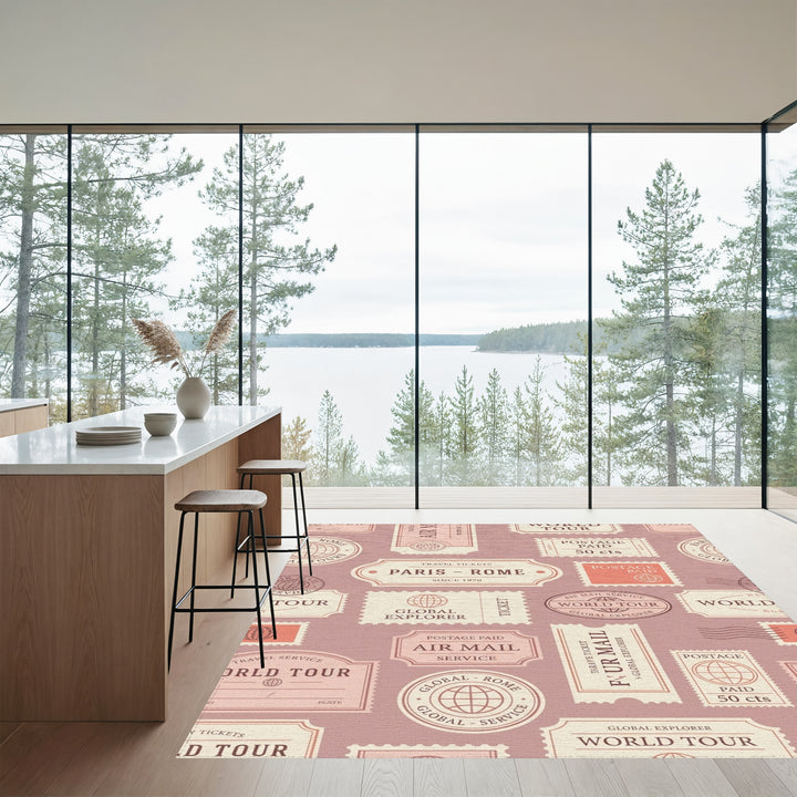 Vintage Travel Ticket Collage Rug