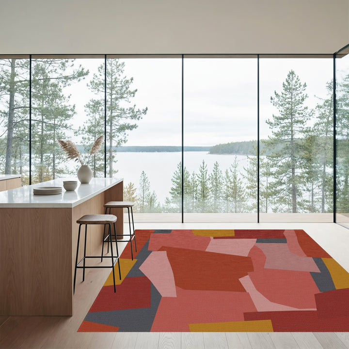 Terracotta Ochre Dusty Rose Collage Rug