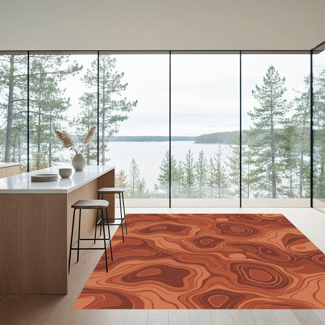 Terracotta Flow Topographic Contour Rug