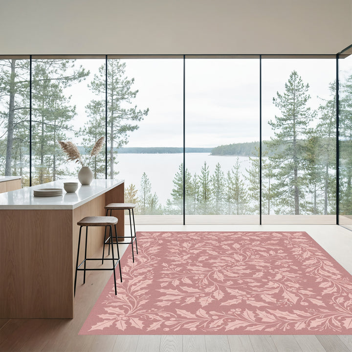 Rose Pink Holly Berry Garland Rug