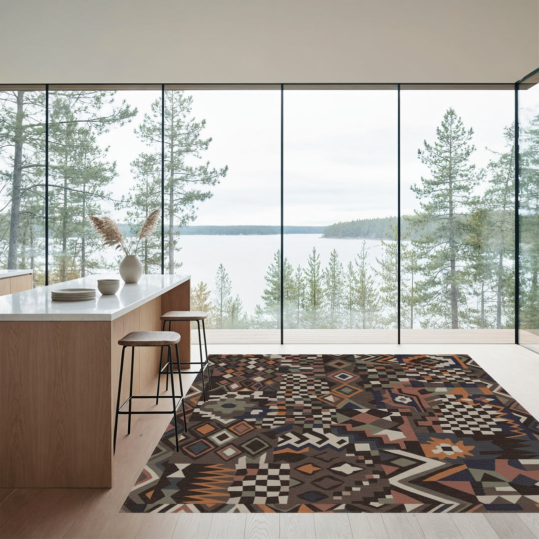 Patchwork Earthy Tone Geometric Diamond Rug