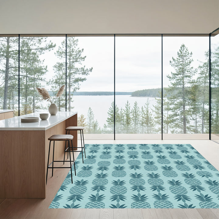 Teal Pineapple Repeating Tropical Fruit Rug