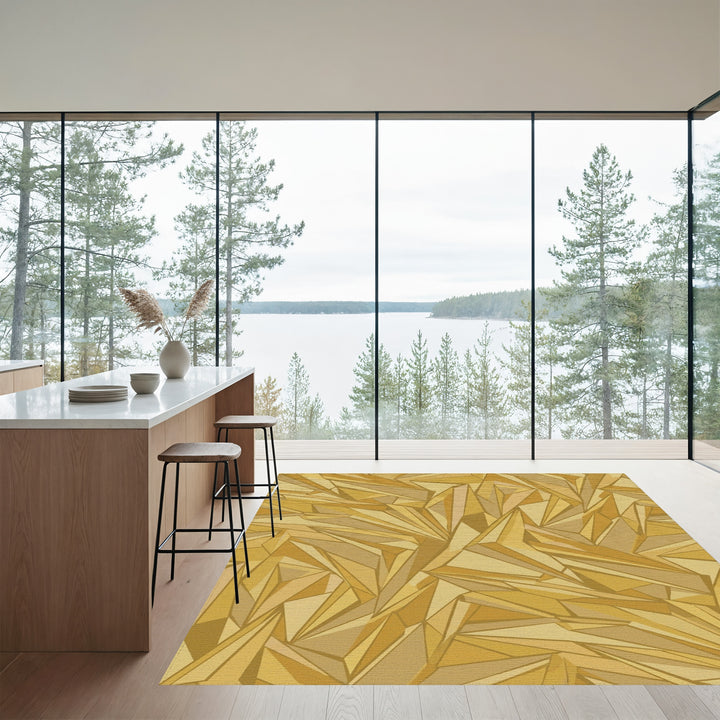 Golden Crystal Shard Geometric Rug