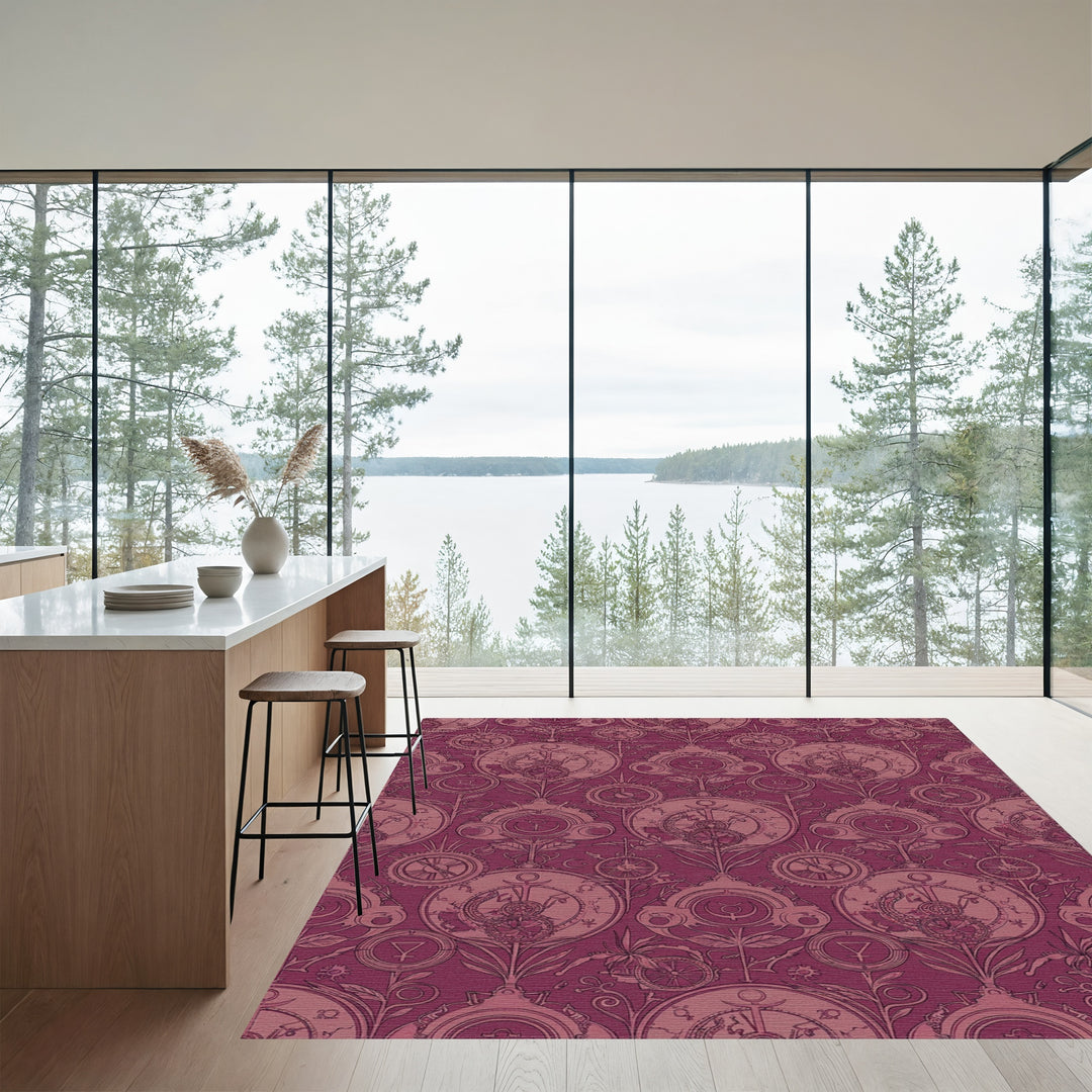 Steampunk Celestial Vine Burgundy Rug