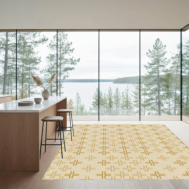 Golden Cross Linework Texture Rug