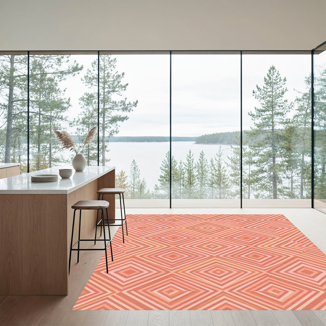 Coral Diamond Geometric Inlay Rug