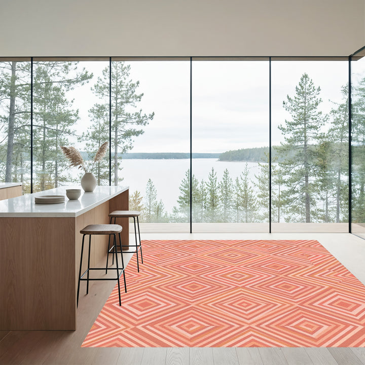 Coral Diamond Geometric Inlay Rug