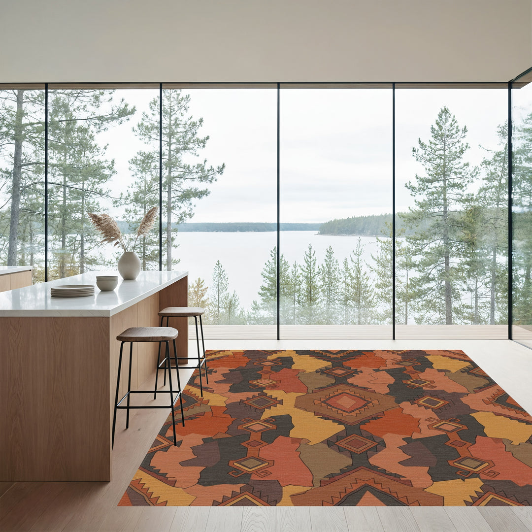 Earthy Tones Geometric Diamond Medallion Rug