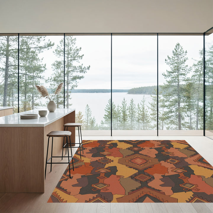 Earthy Tones Geometric Diamond Medallion Rug