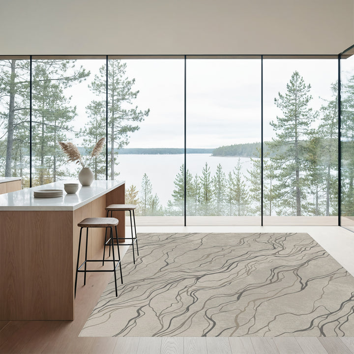 Neutral Wavy Abstract Flow Rug