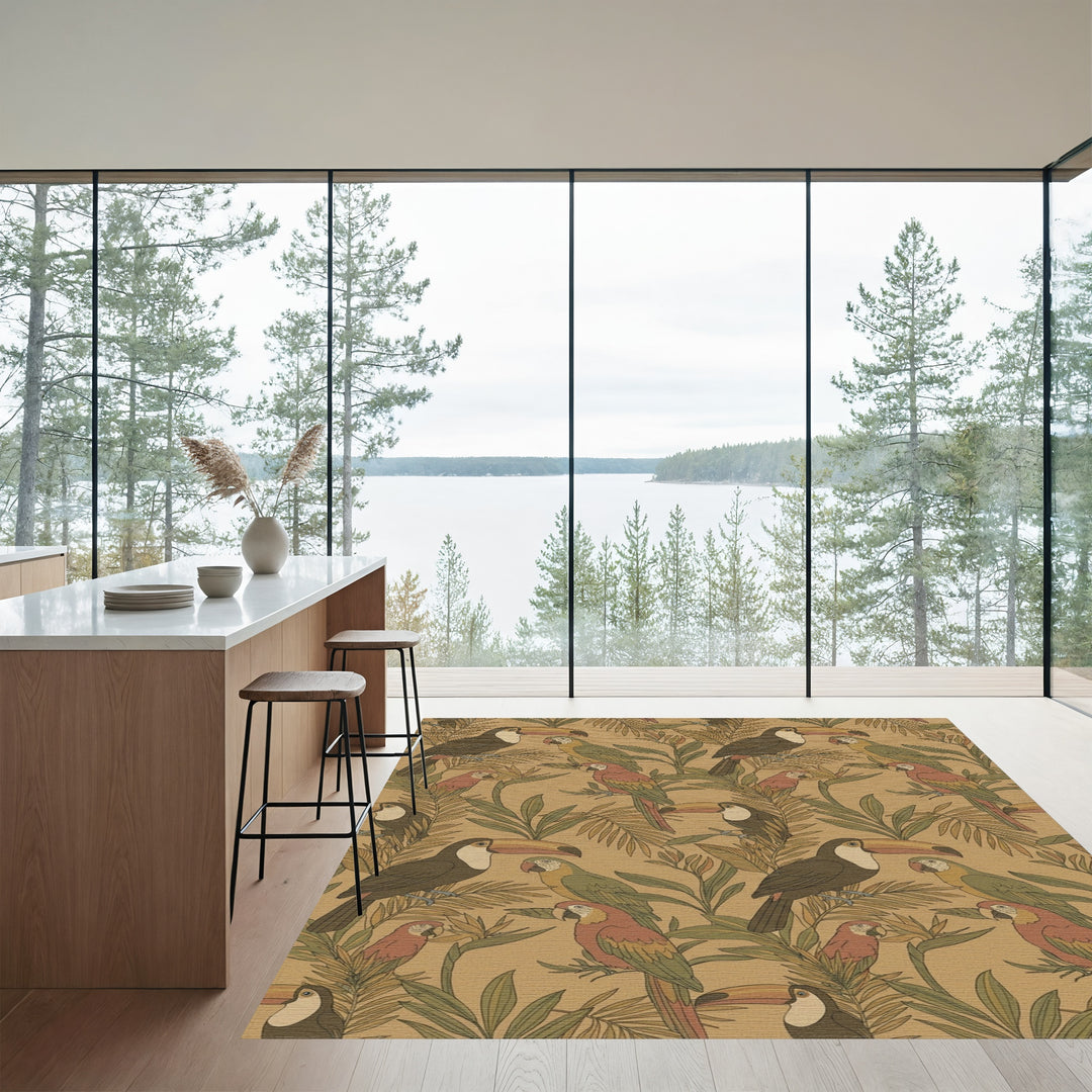 Tropical Toucan Parrot Foliage Rug