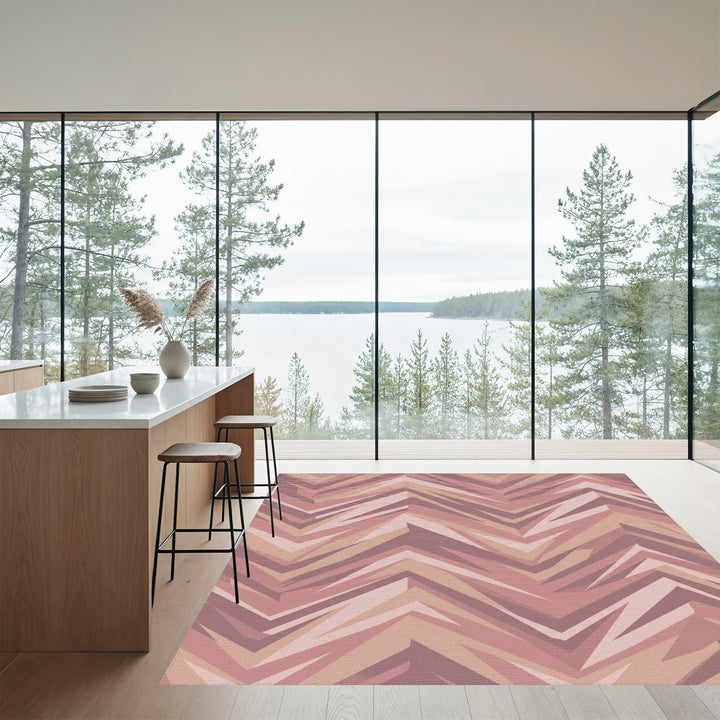 Geometric Pink Jagged Chevron Rug