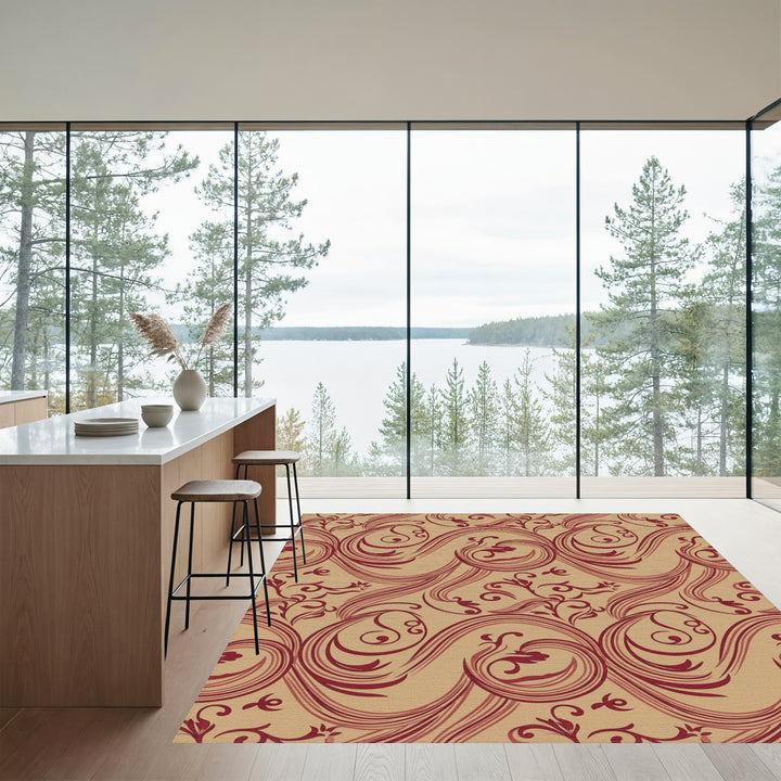 Crimson Swirl Floral Baroque Area Rug