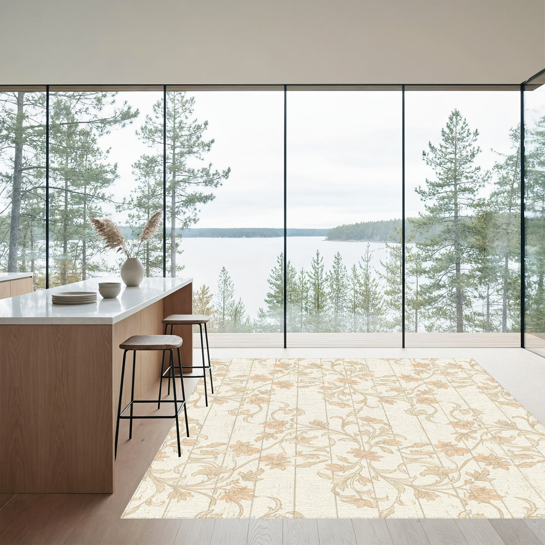 Cream Floral Vine Scroll Rug