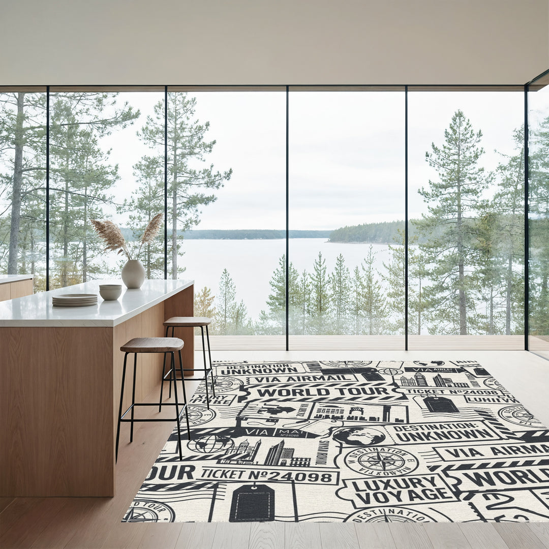 Vintage Stamp Collage World Tour Rug