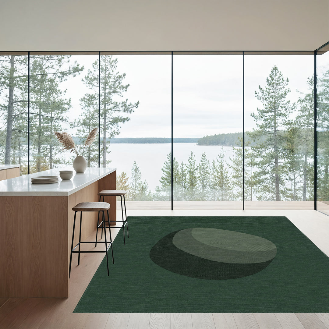 Dark Green Abstract Pebble Geometric Rug
