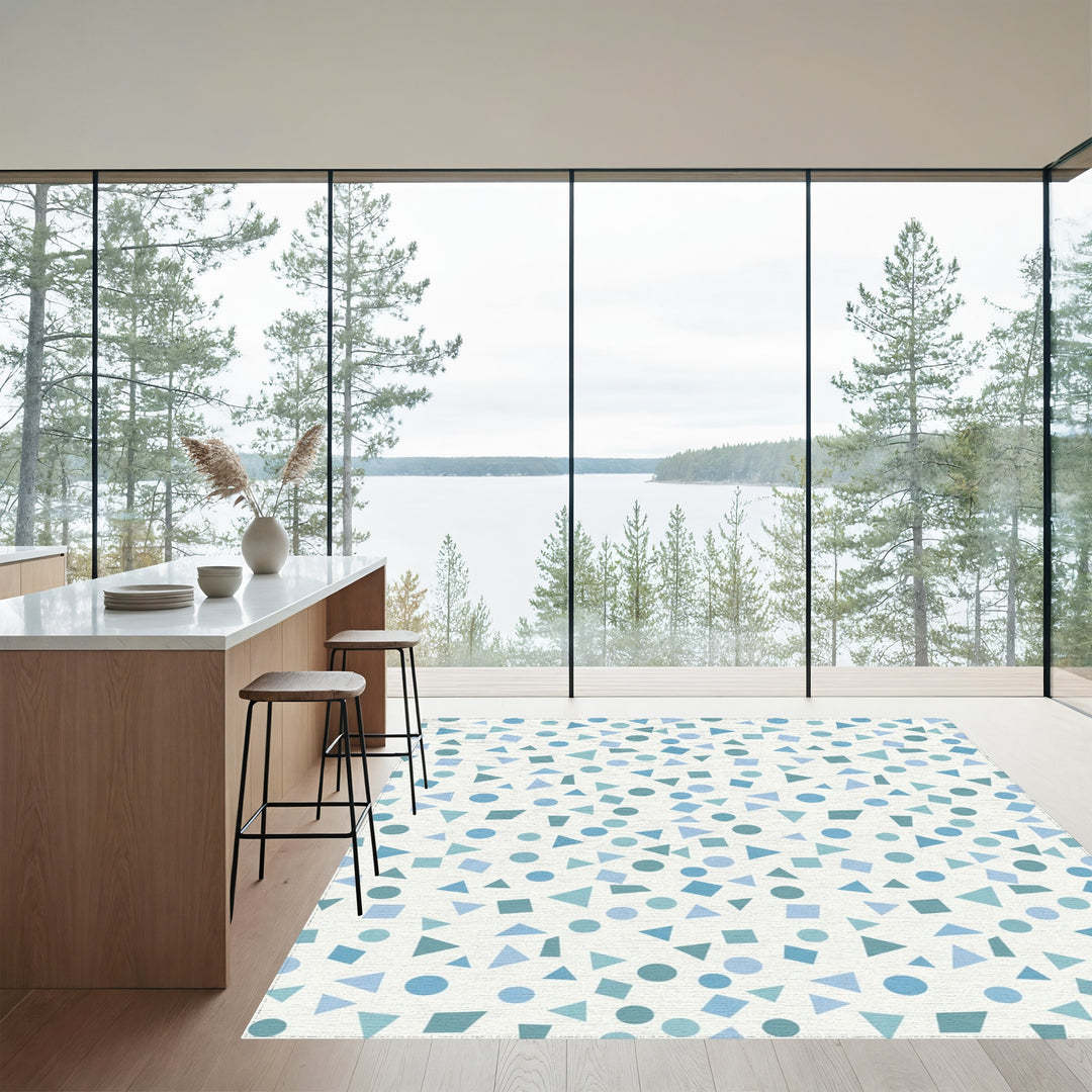 Playful Blue Geometric Collage Rug