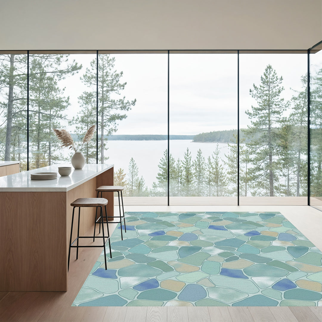 Ocean Blue Stone Mosaic Rug