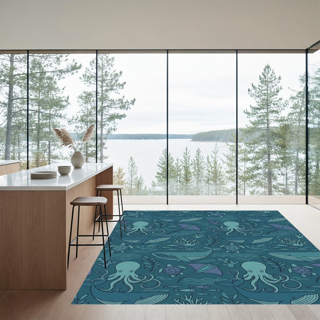 Deep Blue Ocean Marine Life Collection Rug