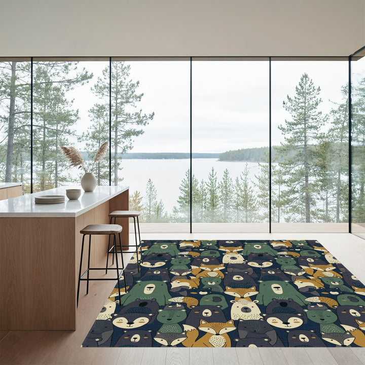 Woodland Creatures Autumn Folk Art Rug