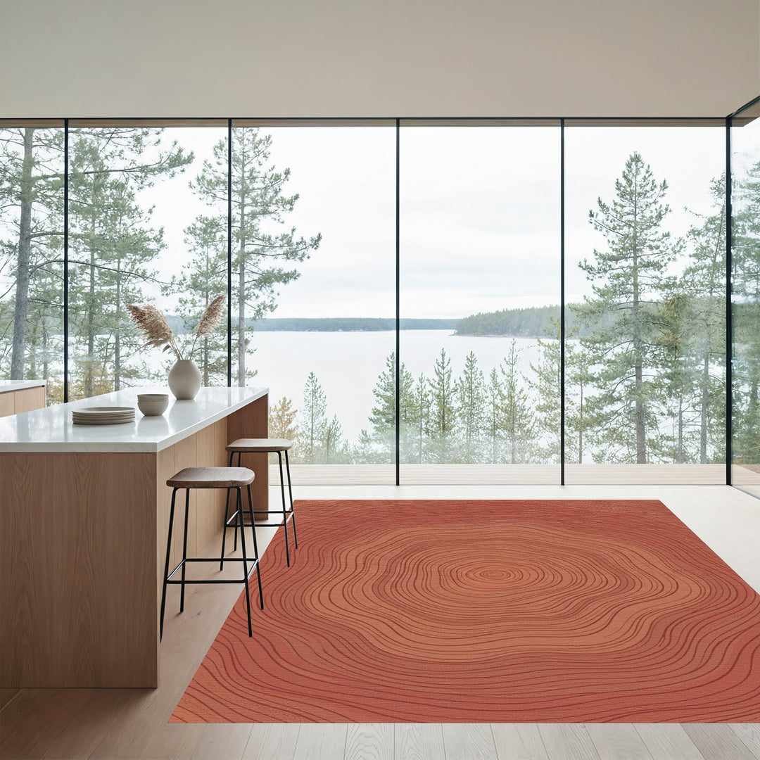 Terracotta Wood Grain Circles Rug