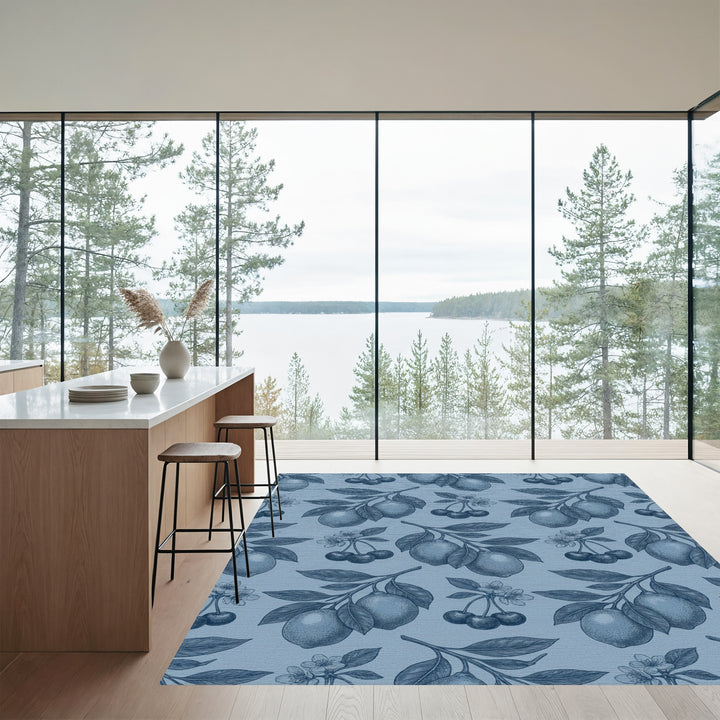 Blue Lemon Cherry Botanical Repeat Rug