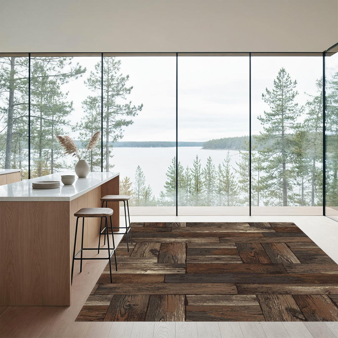 Rustic Wood Plank Parquet Rug