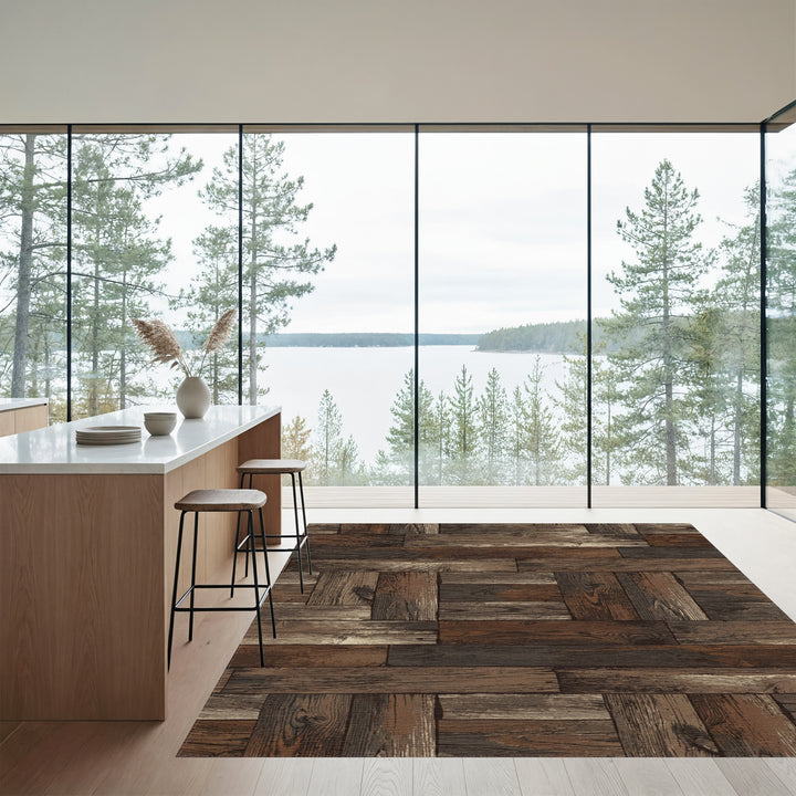 Rustic Wood Plank Parquet Rug