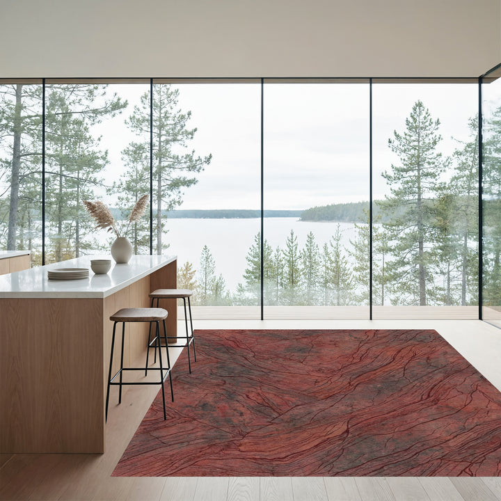 Crimson Stone Vein Textured Rug