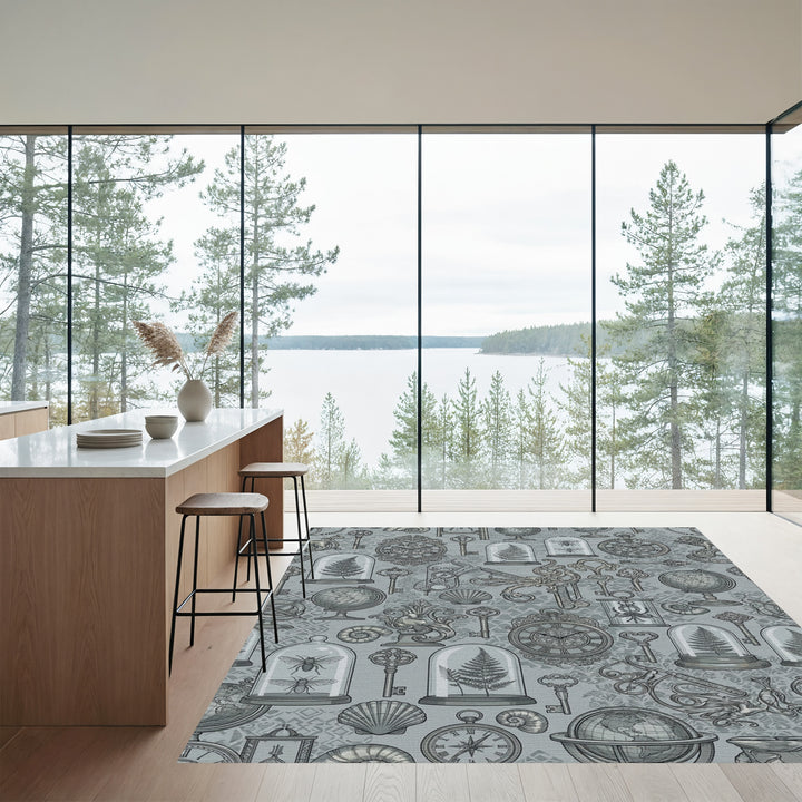 Vintage Wonders Clocks, Keys, Ferns, Globes Rug