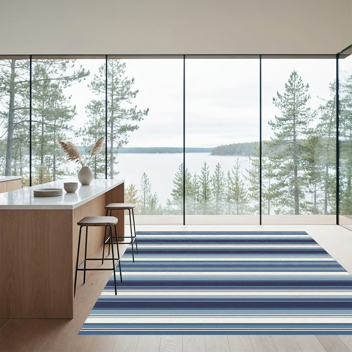 Nautical Navy Blue Striped Comfort Rug