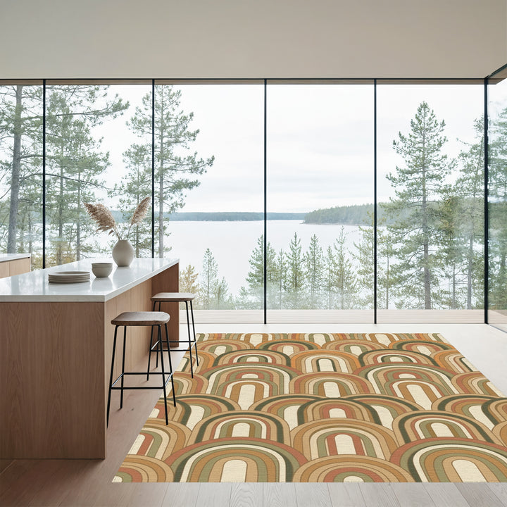 Terracotta Earthy Tone Rainbow Waves Rug