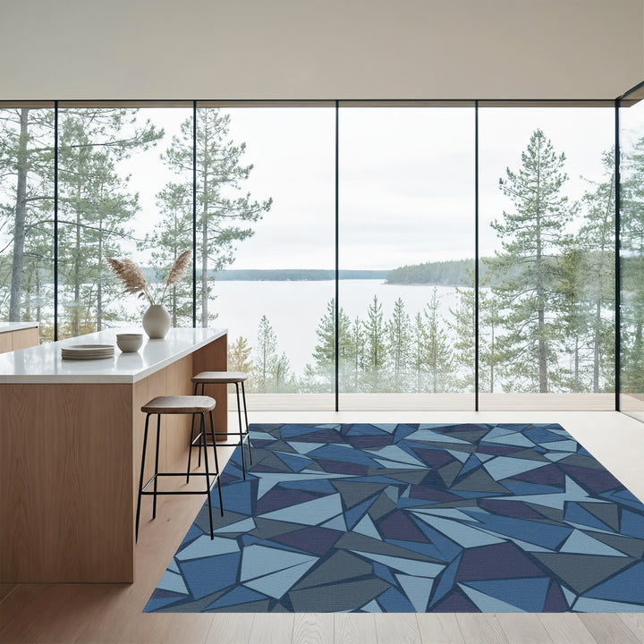 Shards Blue Geometric Abstract Rug