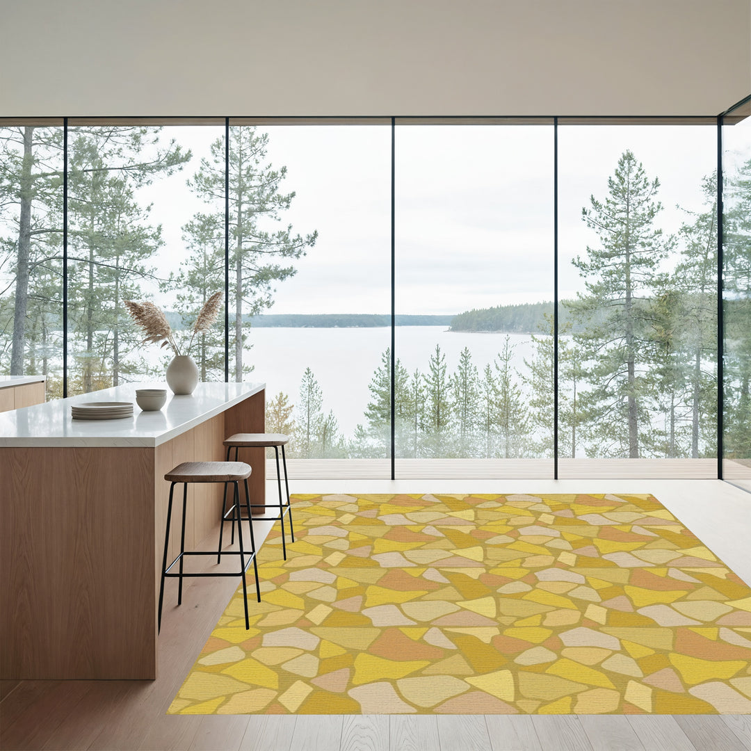 Golden Ochre Irregular Stone Patchwork Rug