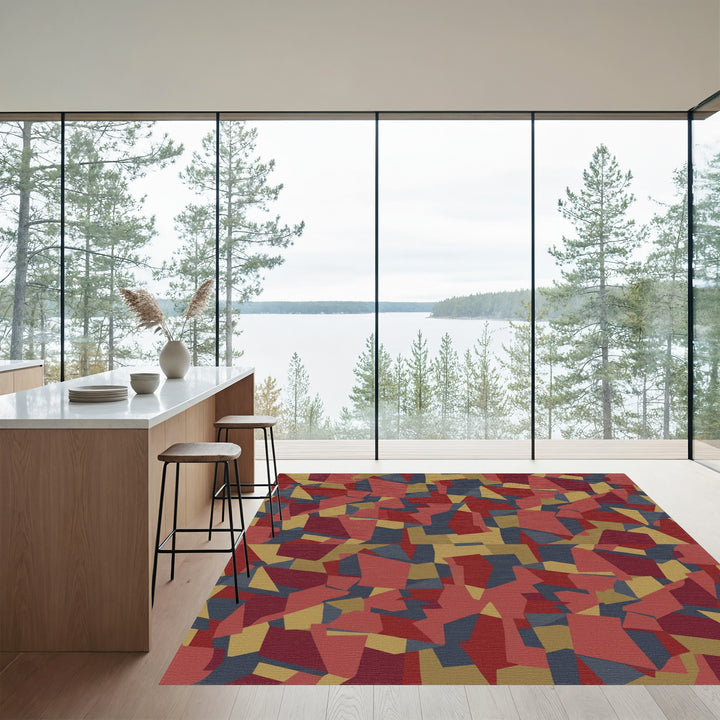 Crimson Gold Slate Abstract Terracotta Rug