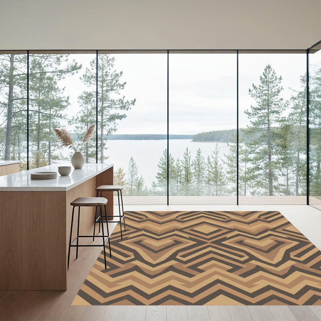 Earthy Geometric Chevron Diamond Rug