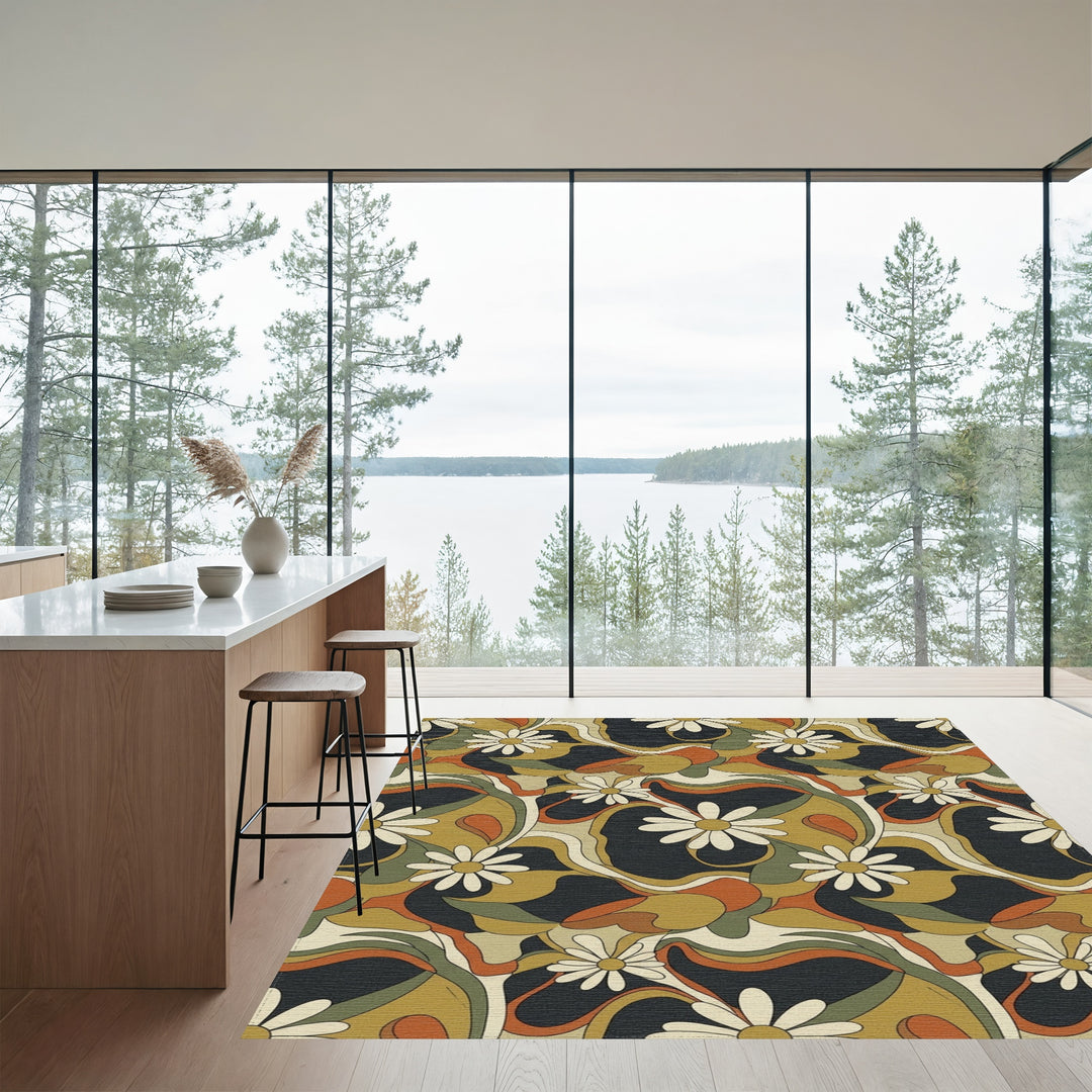Retro Daisy Swirl Abstract Rug
