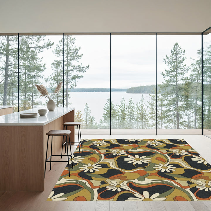 Retro Daisy Swirl Abstract Rug