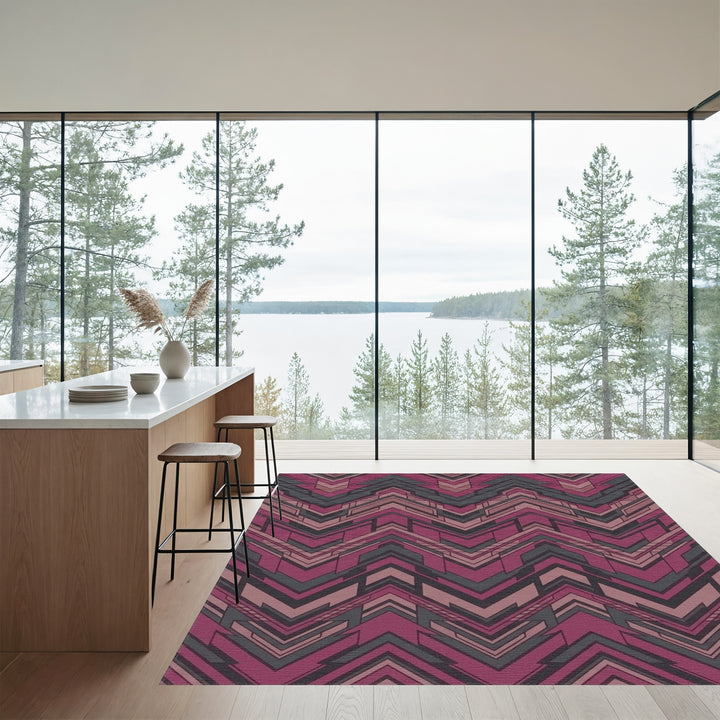 Crimson Gray Geometric Zigzag Rug