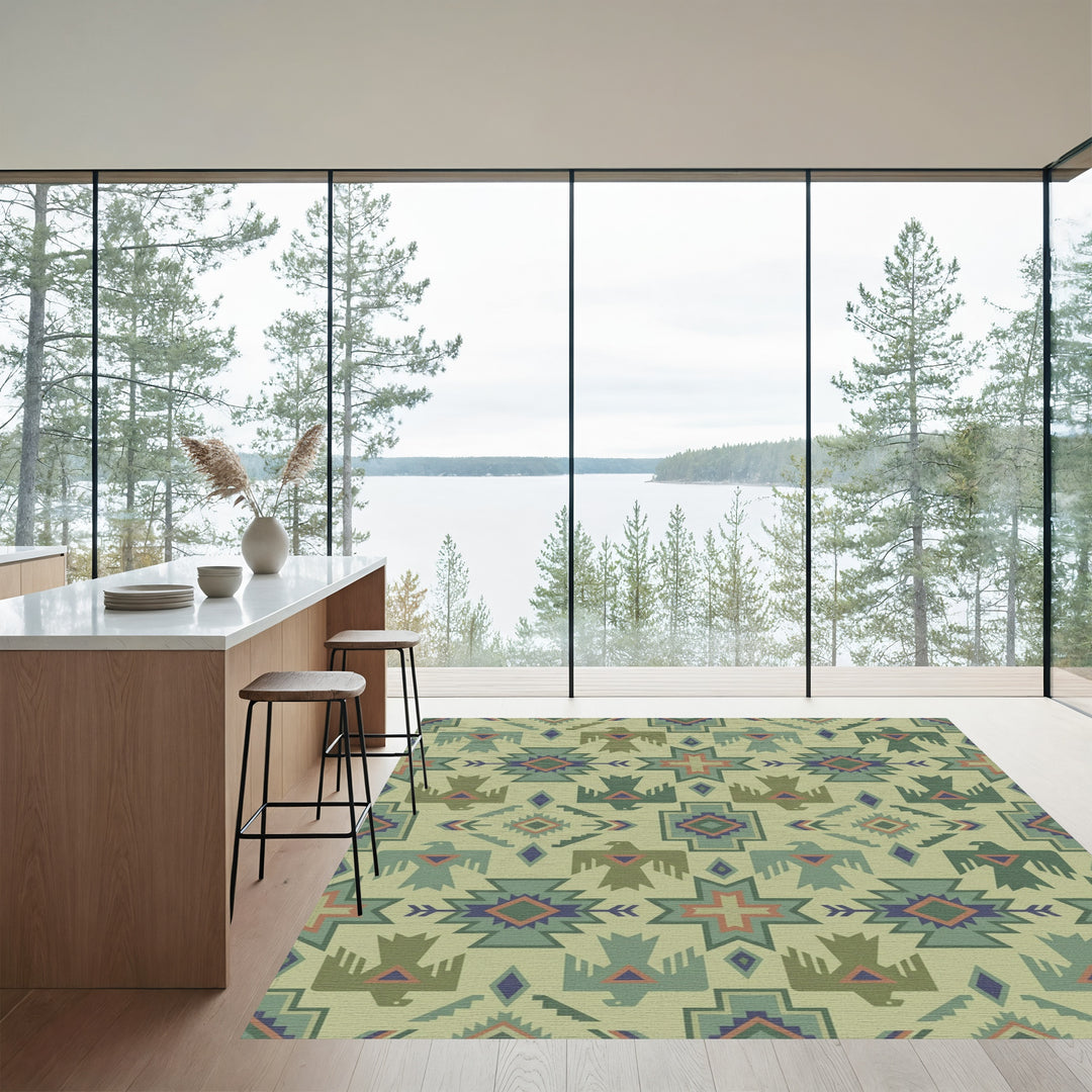 Sage Green Thunderbird Geometric Rug