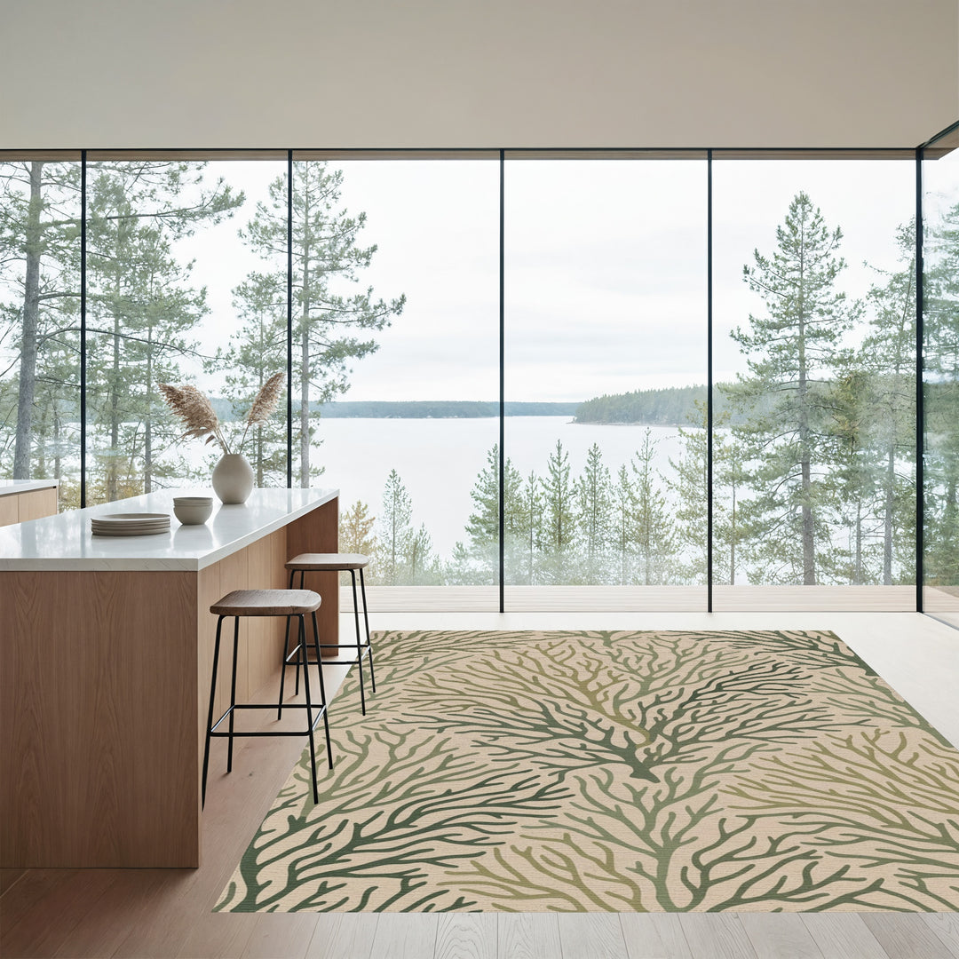 Earthy Green Branching Tree Texture Rug
