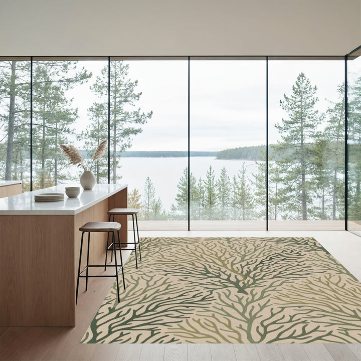 Earthy Green Branching Tree Texture Rug