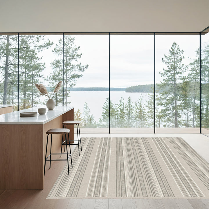 Neutral Earth Tone Striped Accent Rug