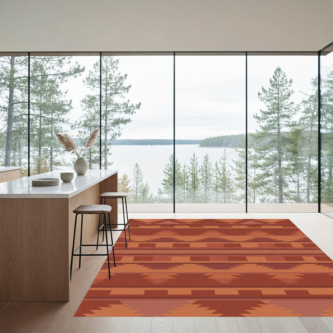 Earthy Red Terracotta Geometric Stripe Rug