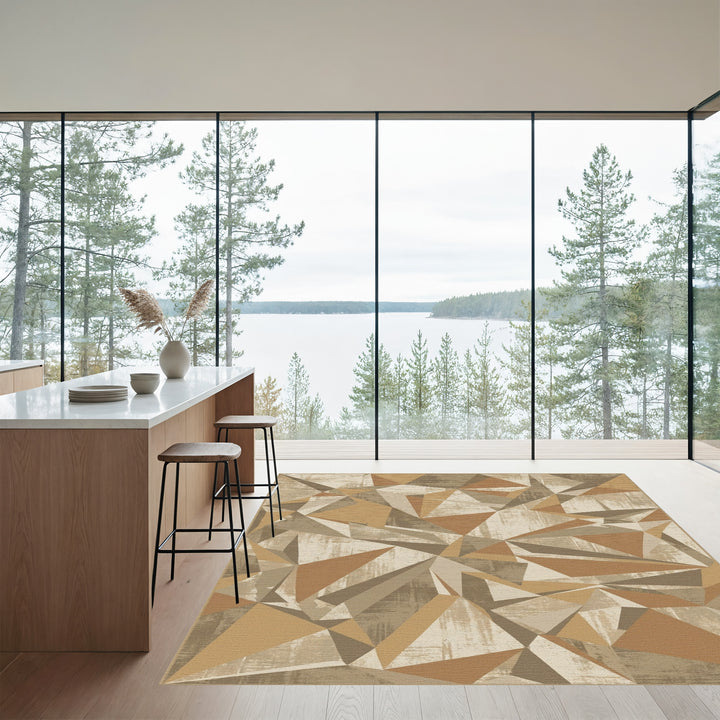 Earthy Tones Abstract Geometric Polygon Rug